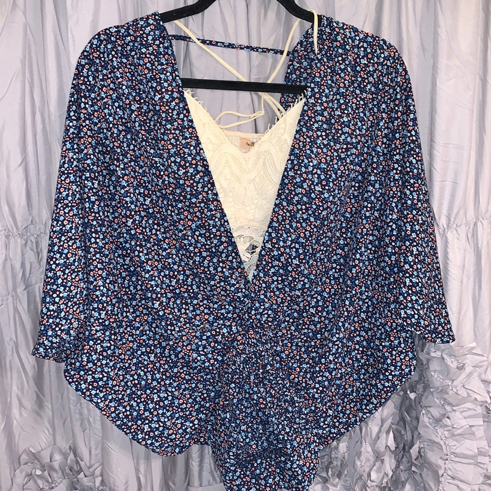 Floral deep v-neck blouse